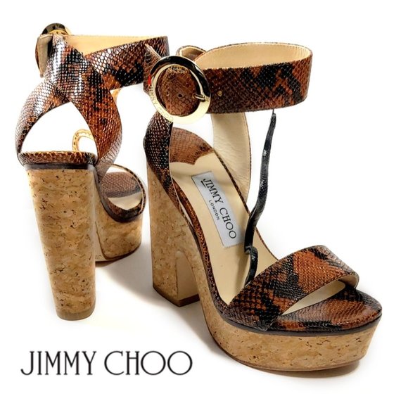 Jimmy Choo Aimee 125 Snake Print Leather Platform Sandals EU 35.5 5.5 EU - Picture 1 of 12